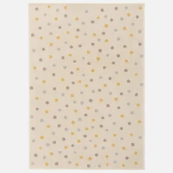 Kinderkleed met stippen, crème, blauw, geel en paars