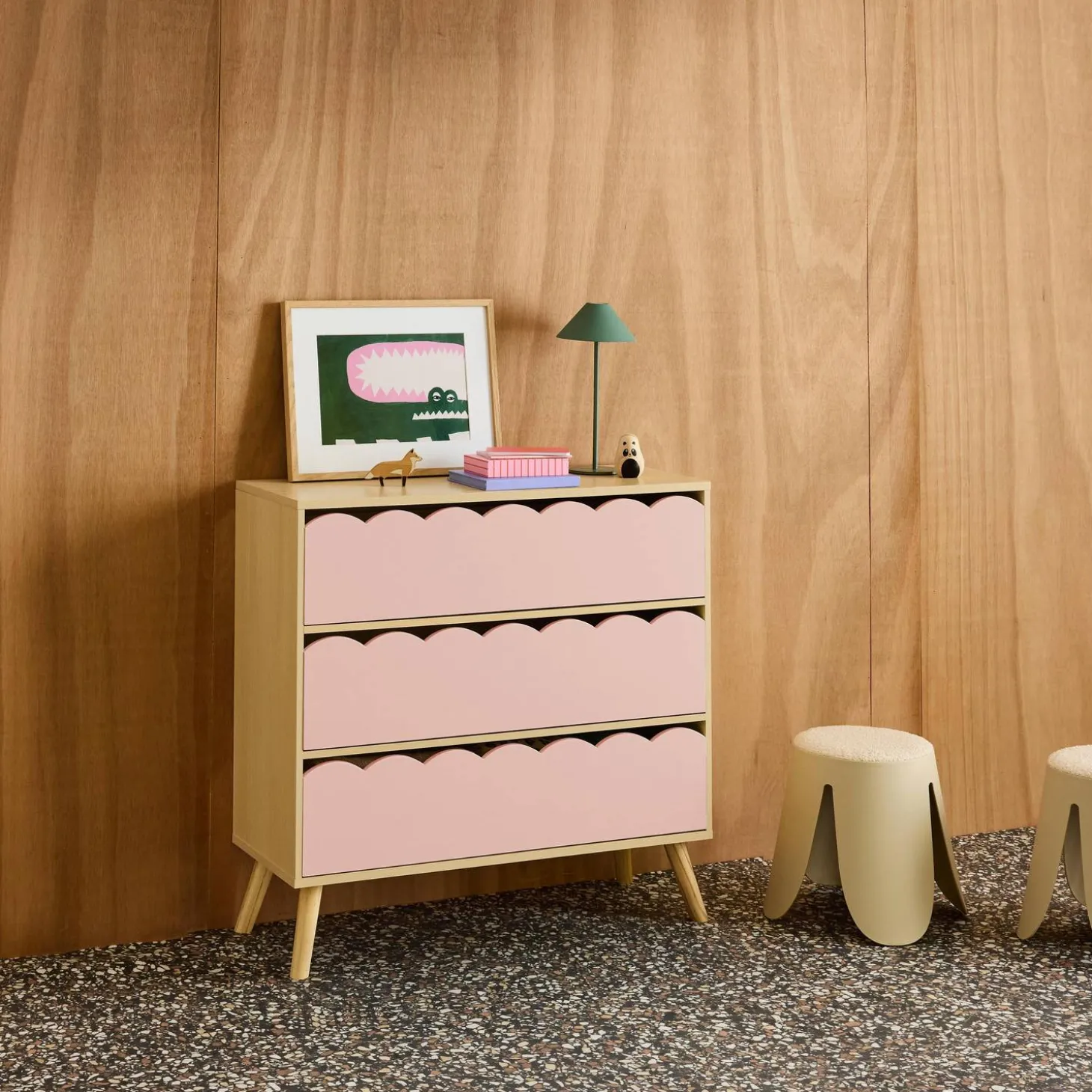 Kinderladekast houtdecor 3 lades