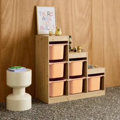 Kinderopbergmeubel met 6 gekleurde opbergbakken trapvorm