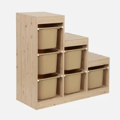 Kinderopbergmeubel met 6 gekleurde opbergbakken trapvorm
