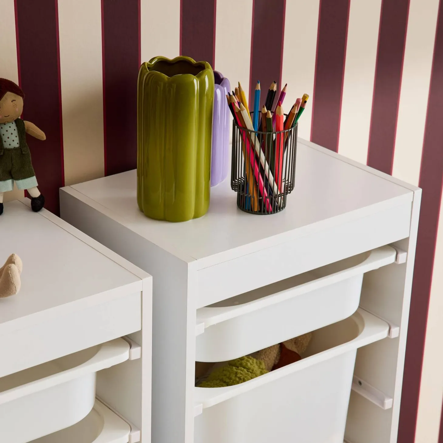 Kinder opbergmeubel met 4 opbergbakken (Set van 2)
