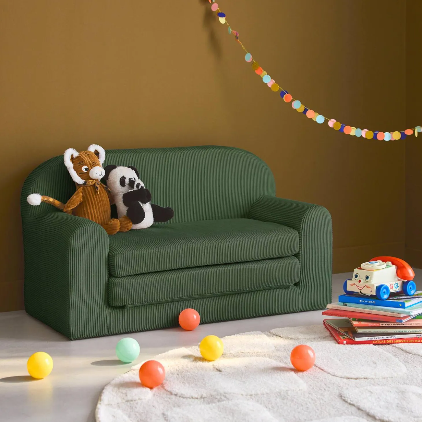 Kinder slaapbank uitklapbaar corduroy