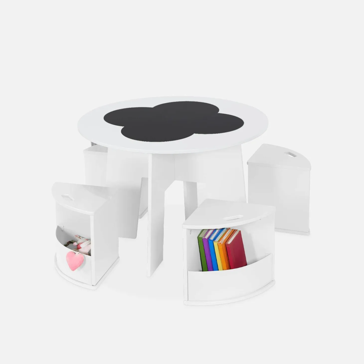 Kindertafel en 4 stoelen met leisteen effect