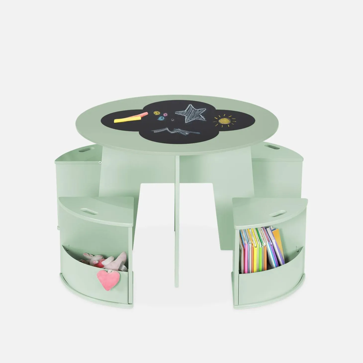 Kindertafel en 4 stoelen met leisteen effect