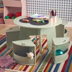 Kindertafel en 4 stoelen met leisteen effect