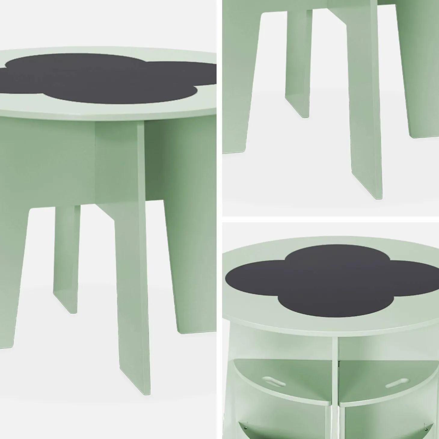 Kindertafel en 4 stoelen met leisteen effect
