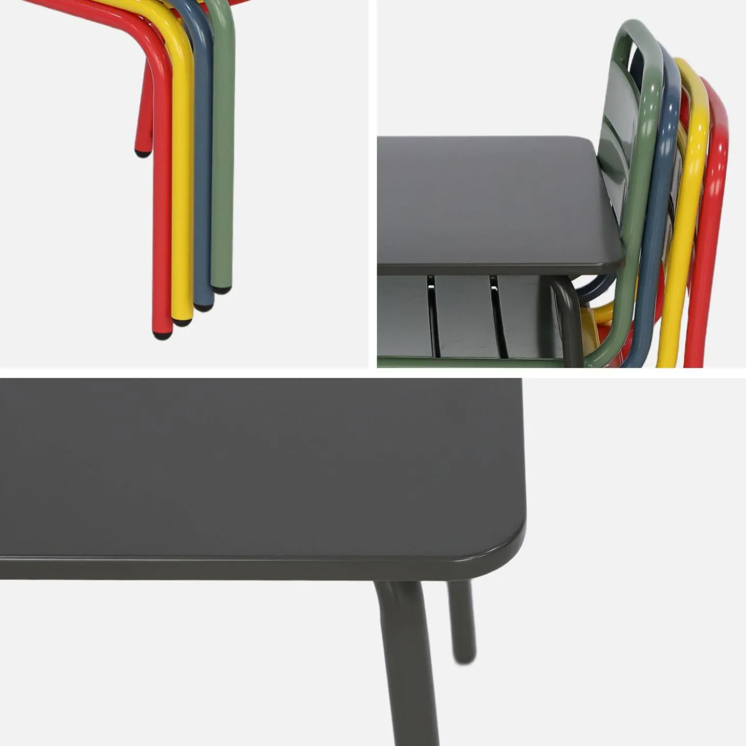 Kindertuinset, tafel en metalen stoelen voor 4