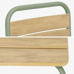 Kindertuintafel van staal en houtdecor met 4 stoelen