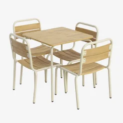 Kindertuintafel van staal en houtdecor met 4 stoelen