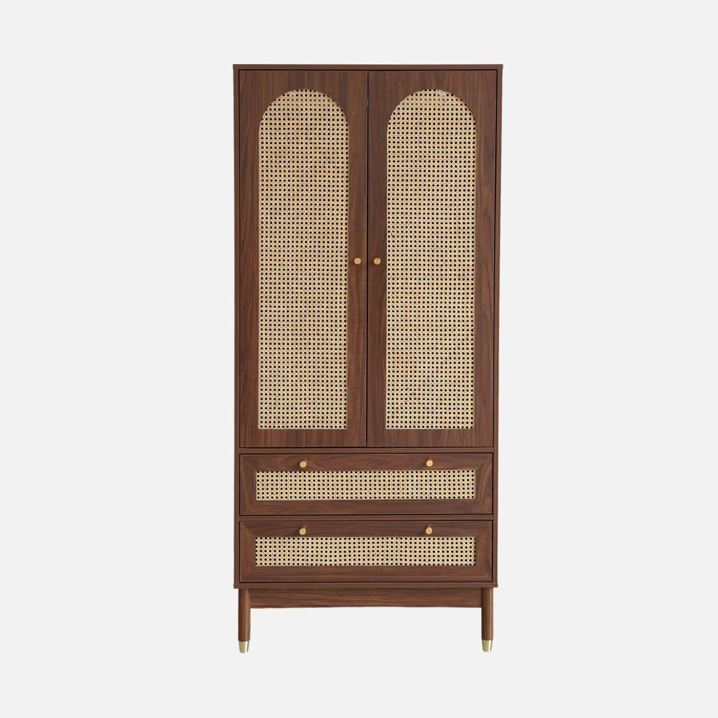 Kledingkast houteffect en rotan 2 deuren en 2 lades 80cm