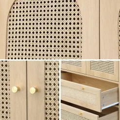 Kledingkast houteffect en rotan 2 deuren en 2 lades 80cm