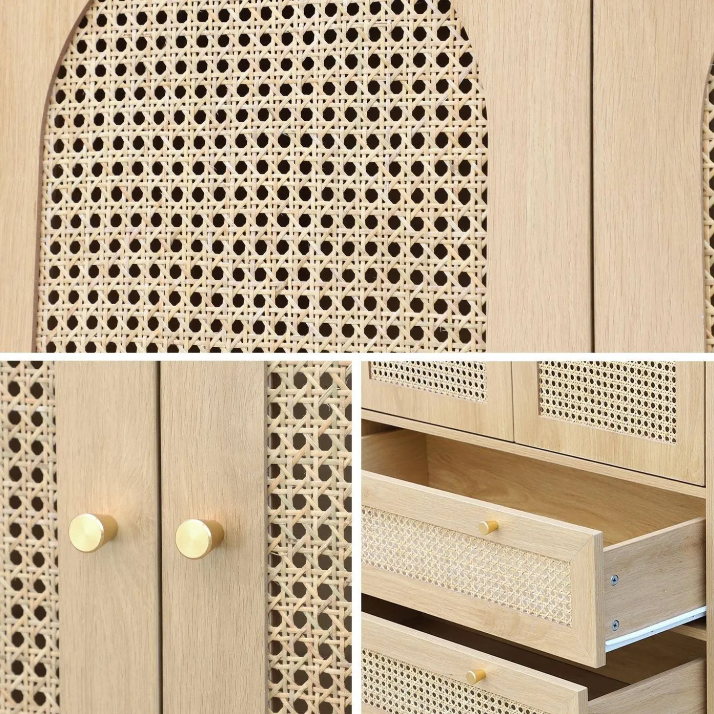 Kledingkast houteffect en rotan 2 deuren en 2 lades 80cm