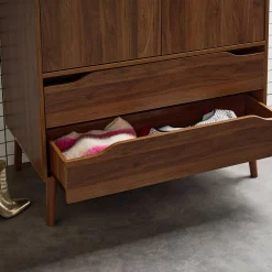 Kledingkast met 2 deuren 2 lades hangruimte houtdecor 90cm