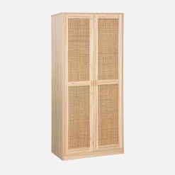 Kledingkast met 2 deuren rotan en houteffect 80cm