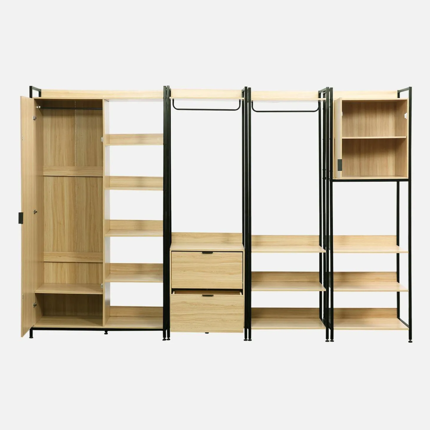 Kledingkast 4 modules modulair 2 lades 2 deuren hangruimtes en vakken