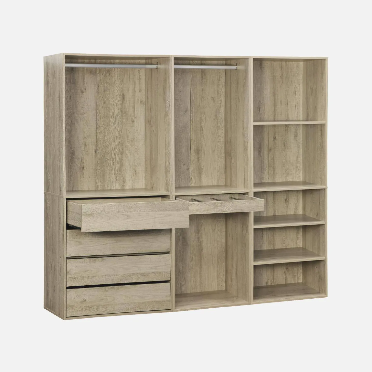 Kledingkast 3 modules modulair 4 lades hangruimtes en vakken