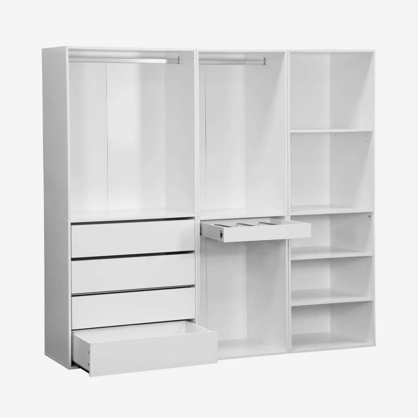 Kledingkast 3 modules modulair 4 lades hangruimtes en vakken