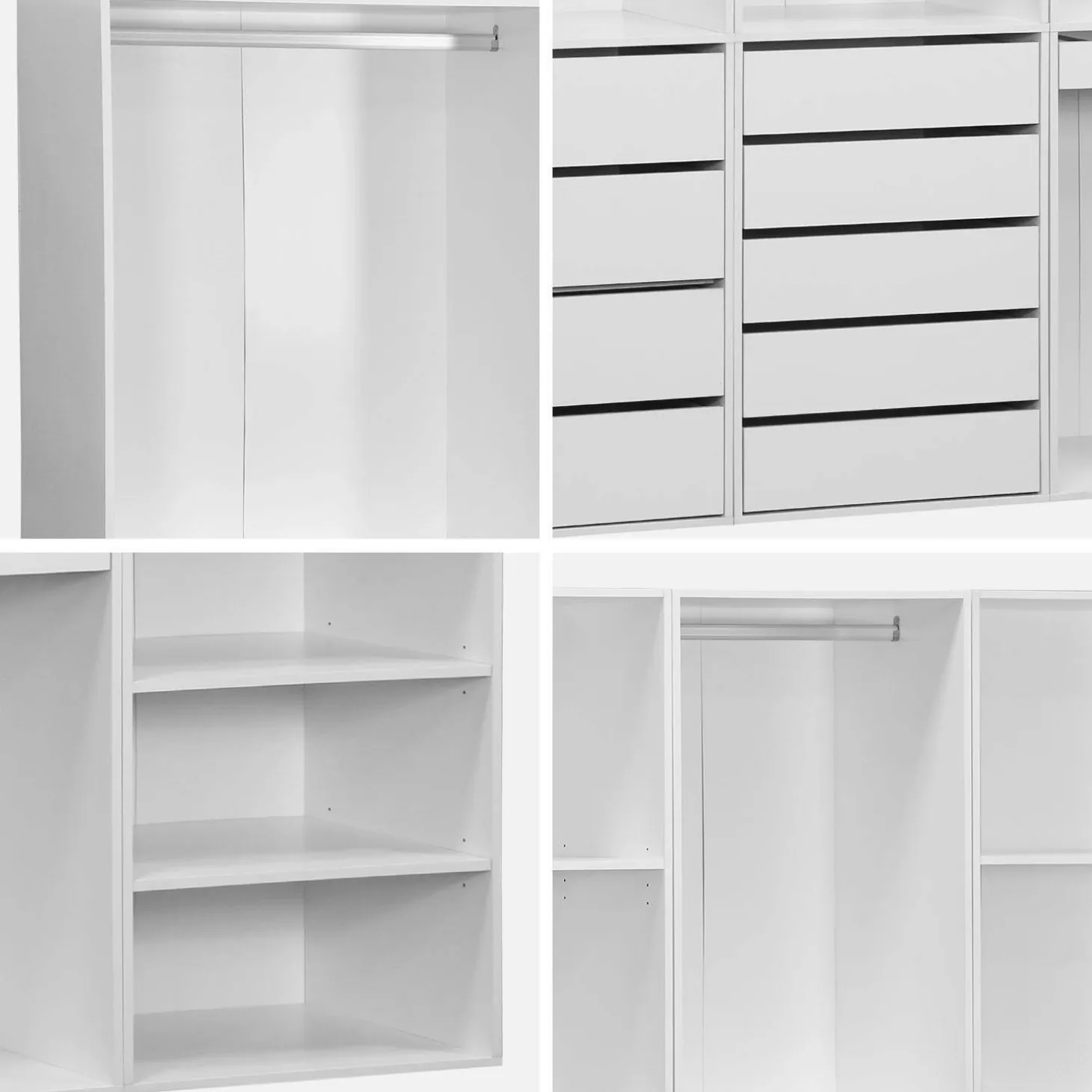 Kledingkast 4 modules modulair 9 lades hangruimtes en vakken
