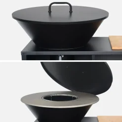 Kookvuurschaal Ø80cm met opbergruimte deksel en kookgerei