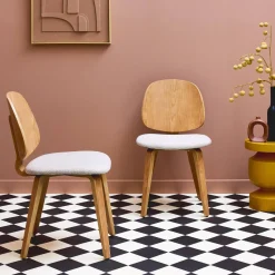 Krulstoel van hout en structuur (set van 2)