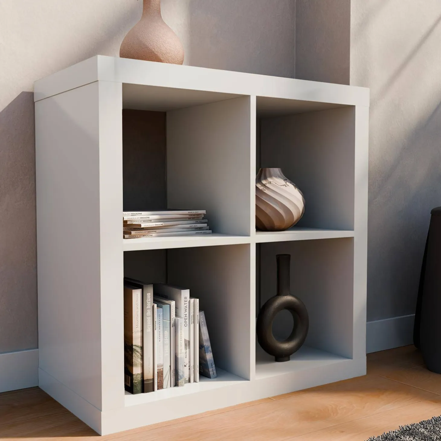 Kubusvormige vakkenkast met 2 niveaus, 4 vakken 76cm