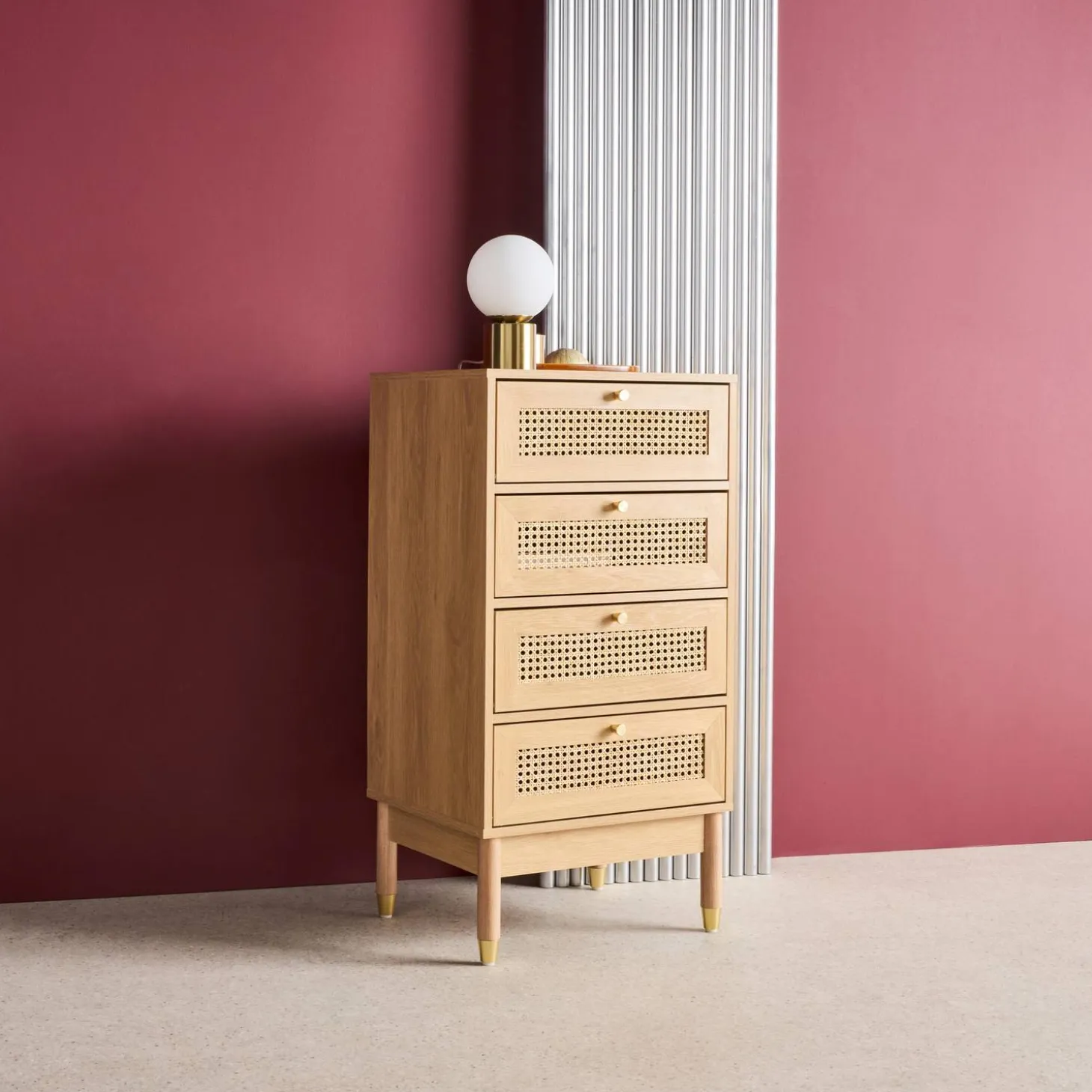 Ladekast houteffect en rotan 4 lades 50cm