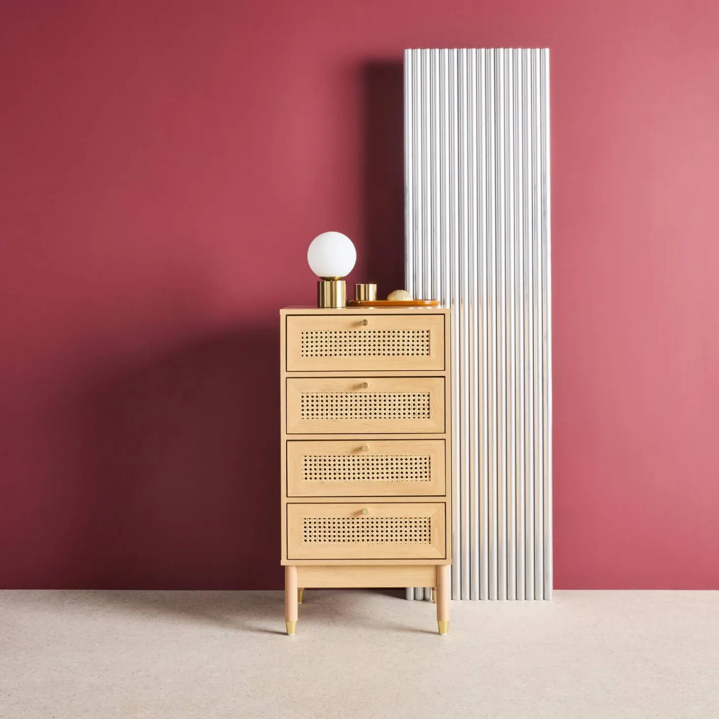 Ladekast houteffect en rotan 4 lades 50cm