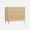 Ladekast houteffect en rotan 3 lades 90cm