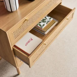 Ladekast houteffect en rotan 3 lades 90cm