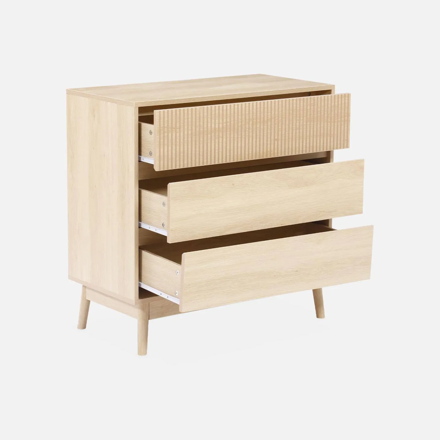 Ladekast 3 lades houtdecor deels gegroefd 80cm