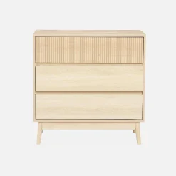 Ladekast 3 lades houtdecor deels gegroefd 80cm