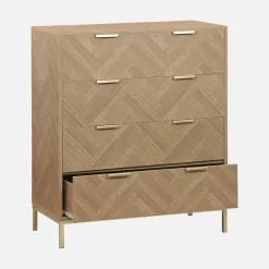 Ladekast 4 lades houtdecor visgraatmotief 80cm