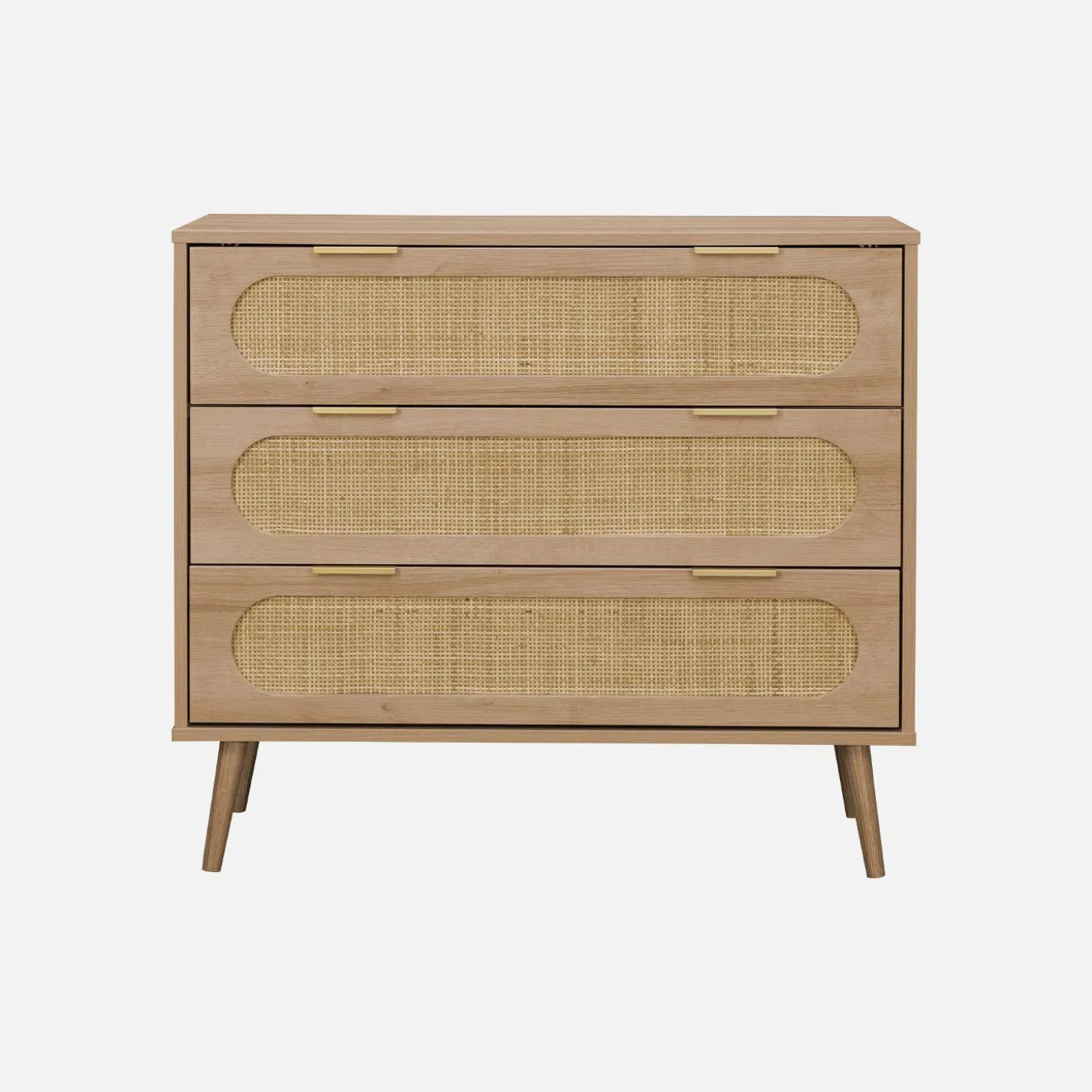 Ladekast 3 lades houtlook en rotan 90cm