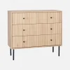 Ladekast met 3 lades gegroefd houtdecor 90cm
