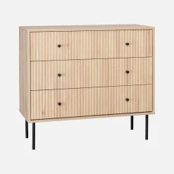 Ladekast met 3 lades gegroefd houtdecor 90cm