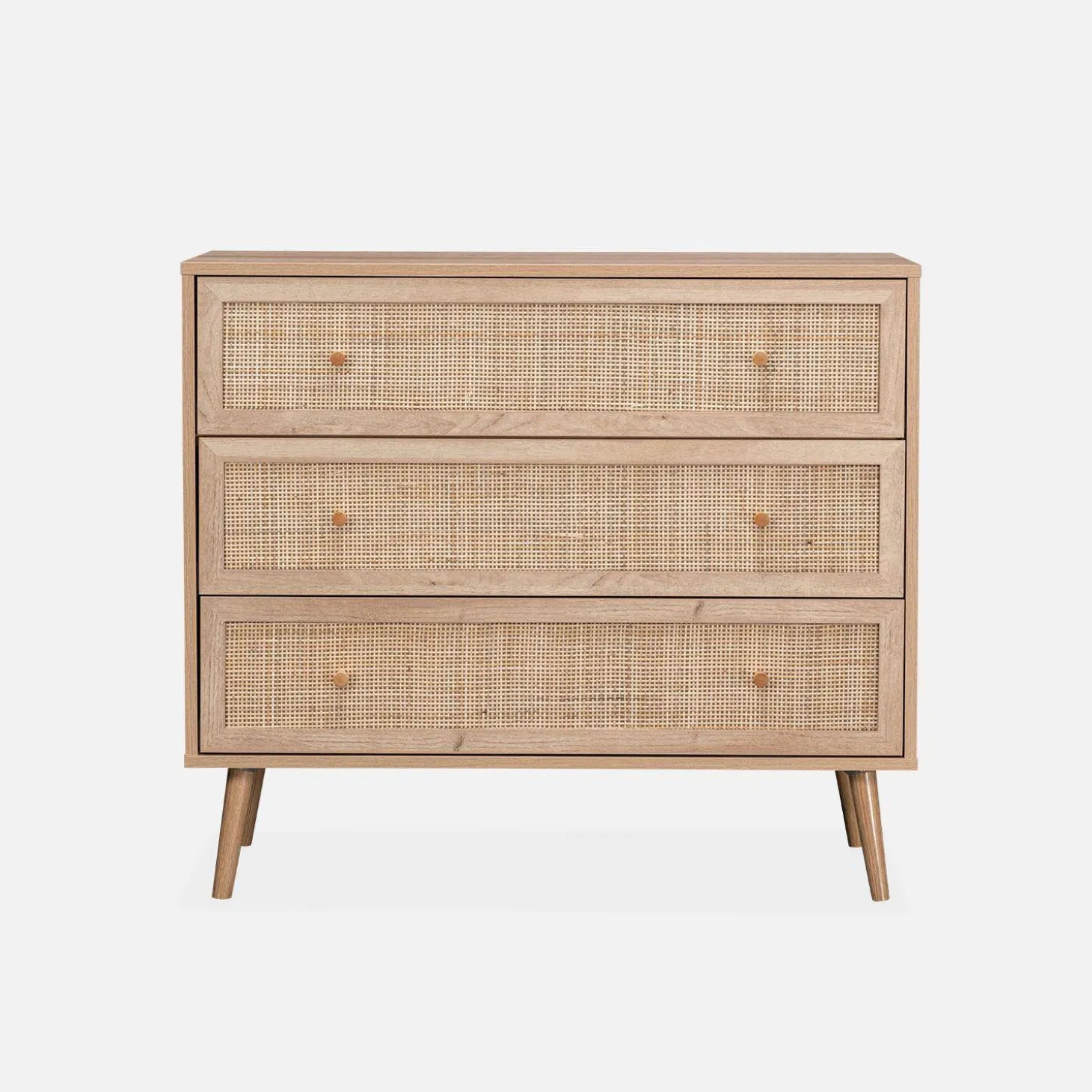 Ladekast met 3 lades houtdecor en rotan 90cm