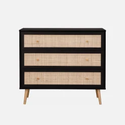 Ladekast met 3 lades houtdecor en rotan 90cm