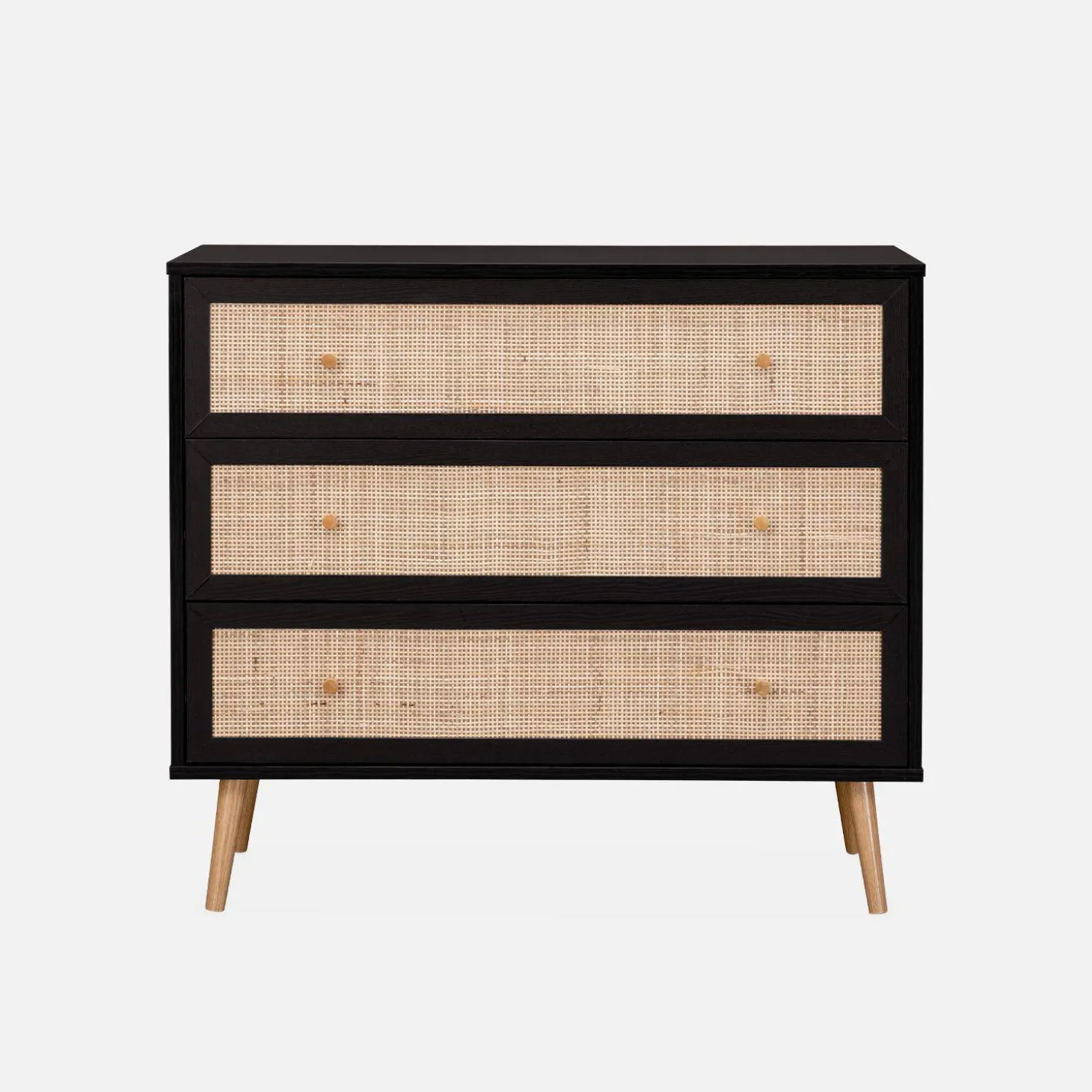 Ladekast met 3 lades houtdecor en rotan 90cm