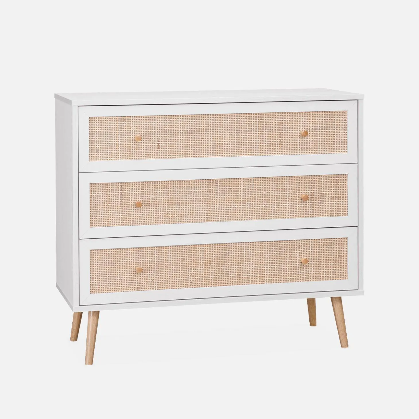 Ladekast met 3 lades houtdecor en rotan 90cm