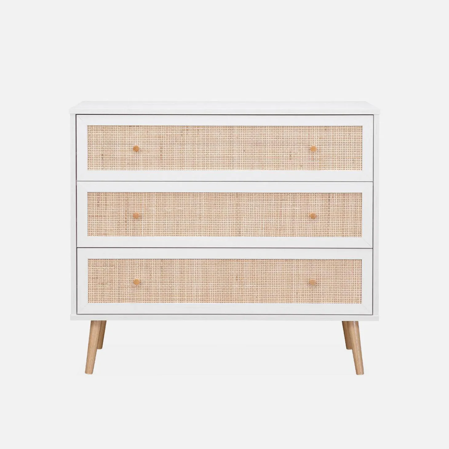 Ladekast met 3 lades houtdecor en rotan 90cm