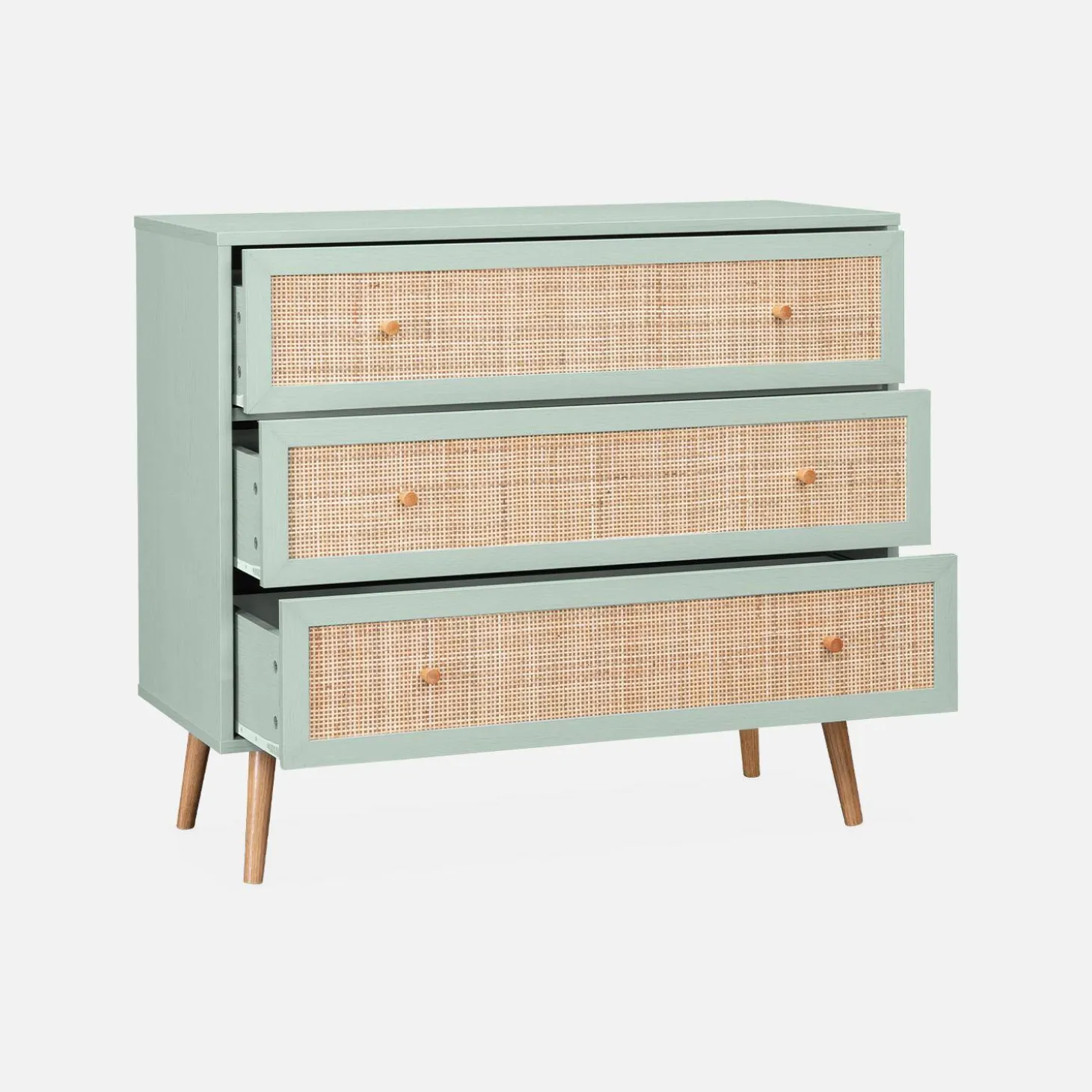 Ladekast met 3 lades houtdecor en rotan 90cm