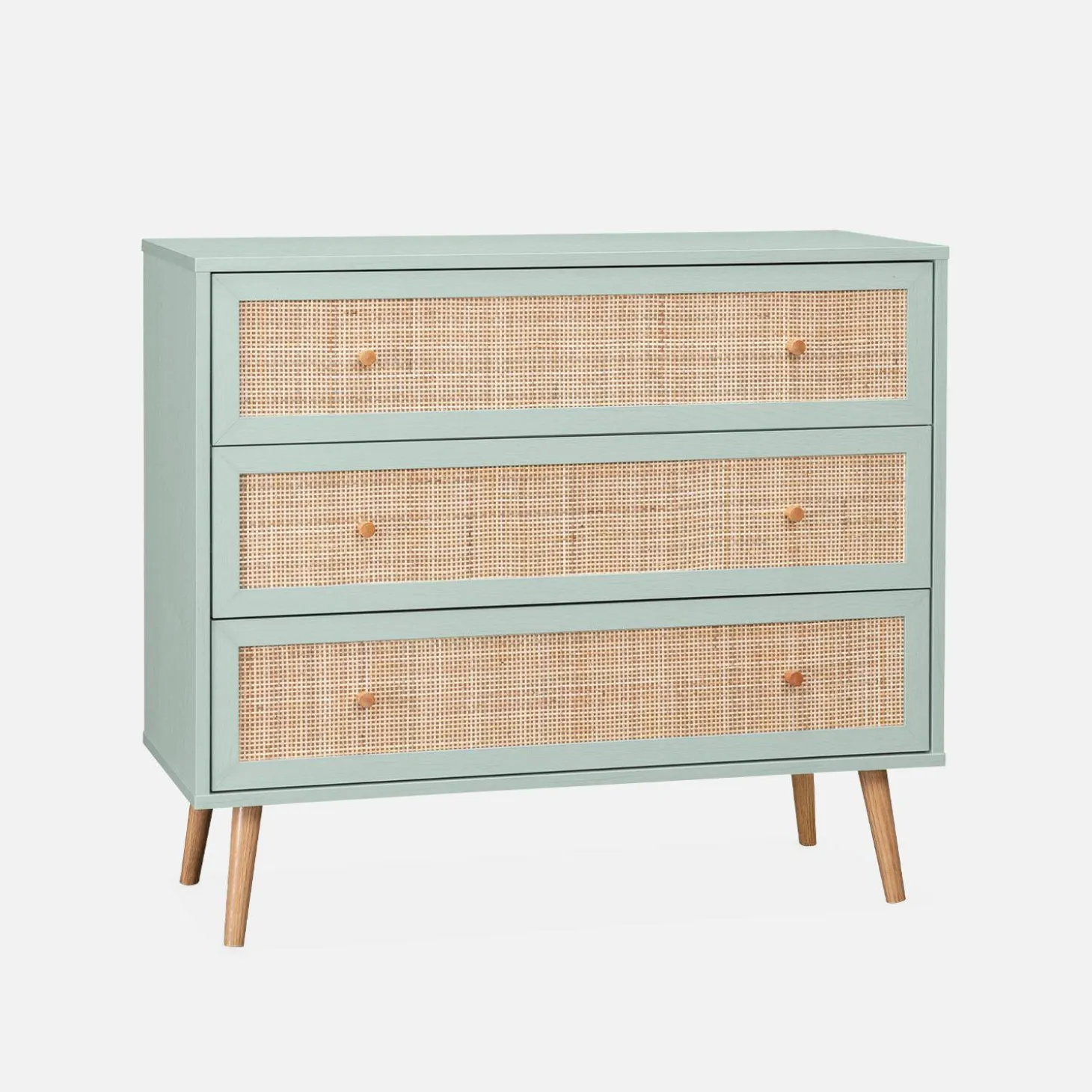Ladekast met 3 lades houtdecor en rotan 90cm