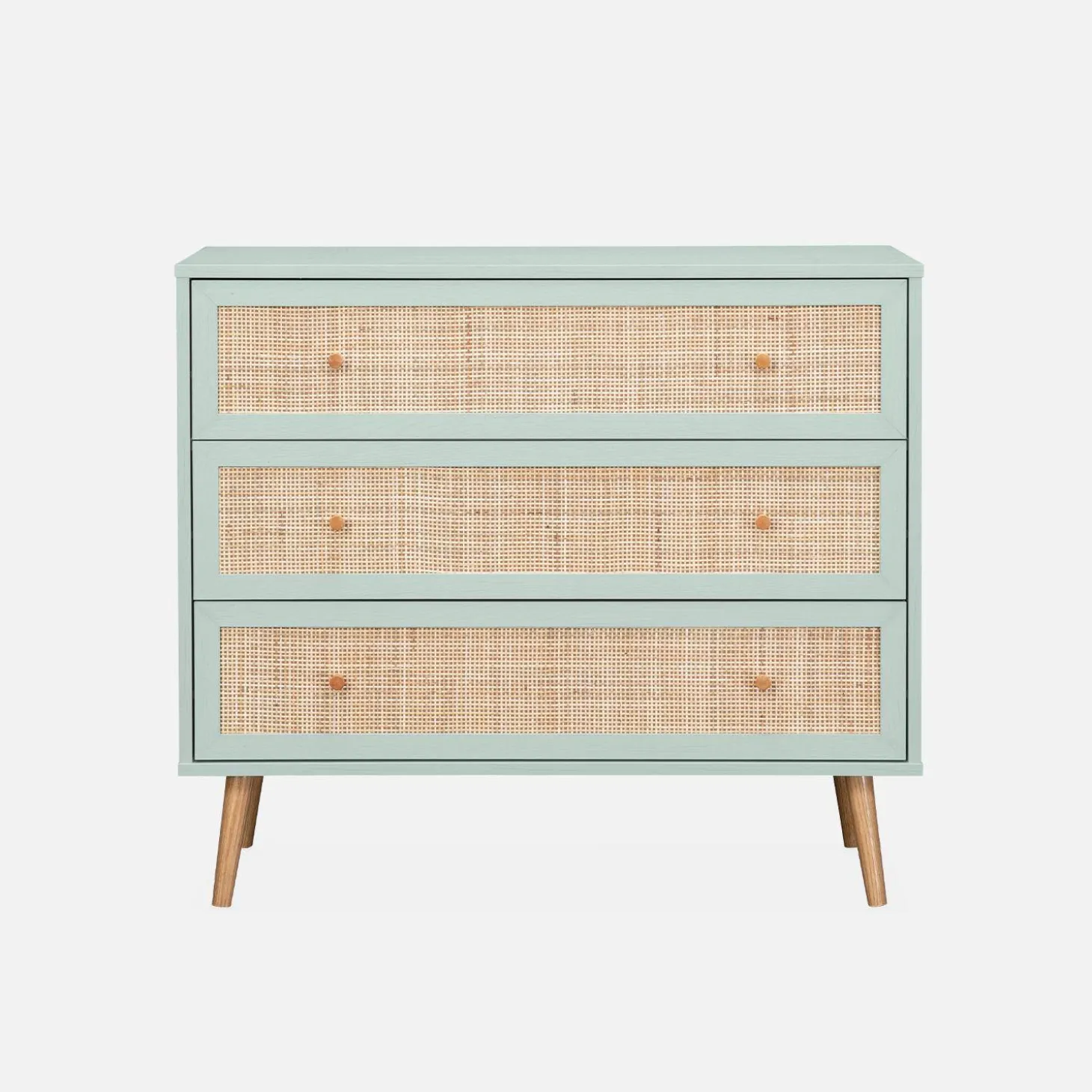 Ladekast met 3 lades houtdecor en rotan 90cm