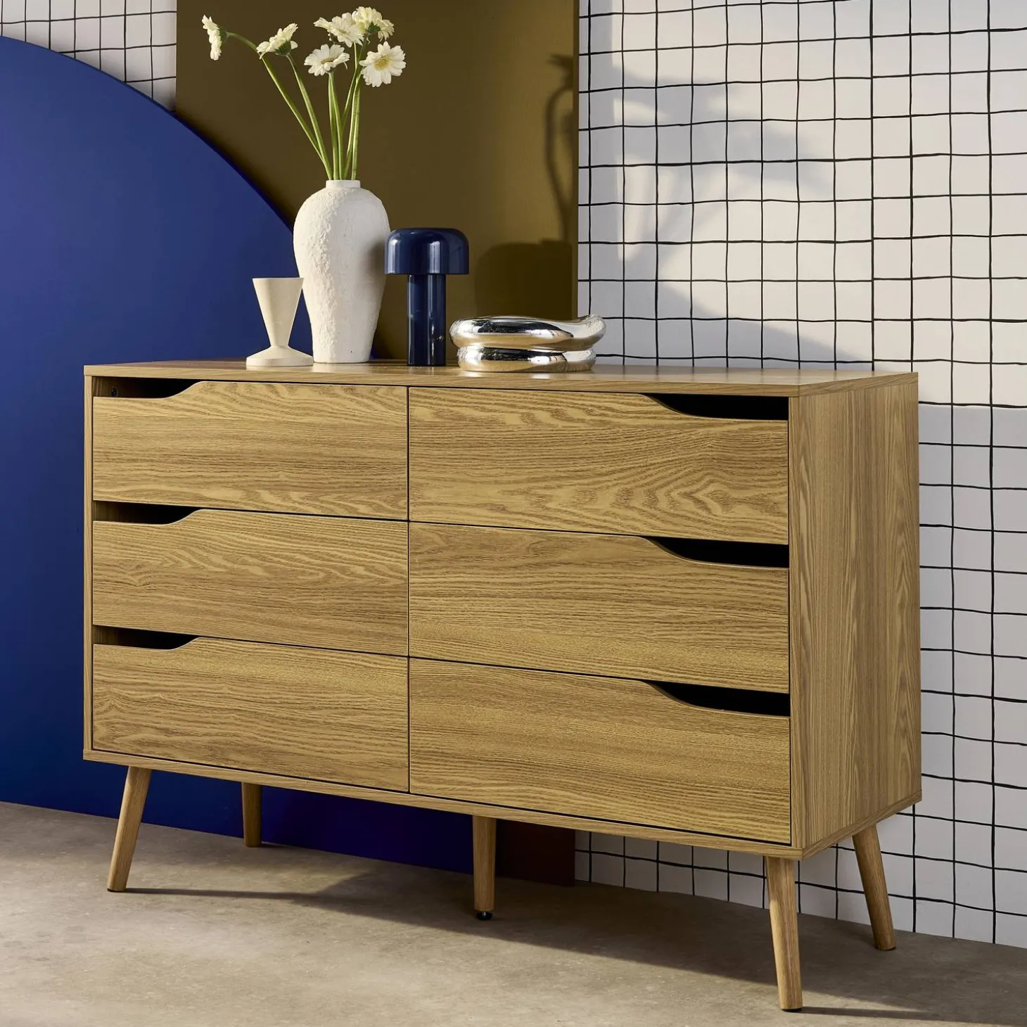 Ladekast met 6 lades houtdecor 120cm