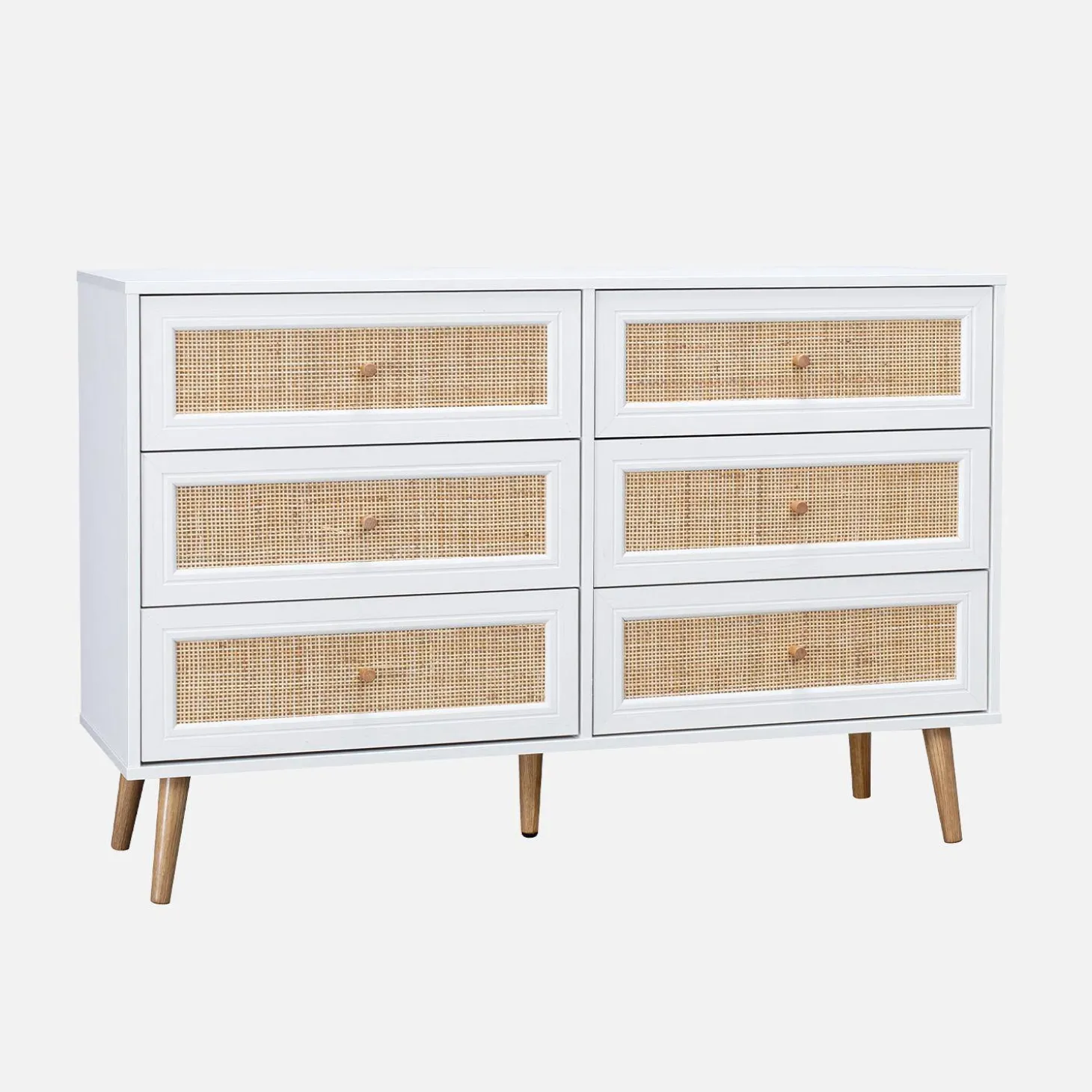 Ladekast met 6 lades houtdecor en rotan 120cm
