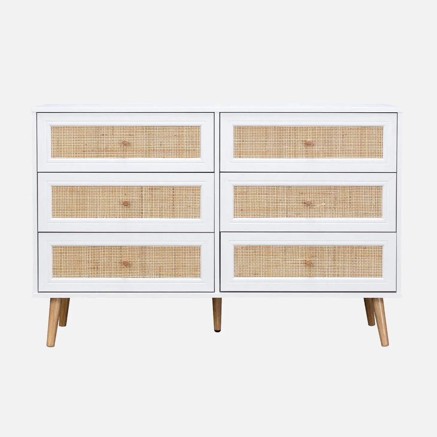 Ladekast met 6 lades houtdecor en rotan 120cm