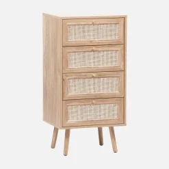 Ladekast met 4 lades houtdecor en rotan 48cm