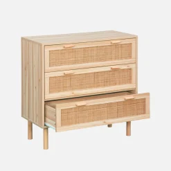 Ladekast met 3 lades rotan en houteffect 80cm
