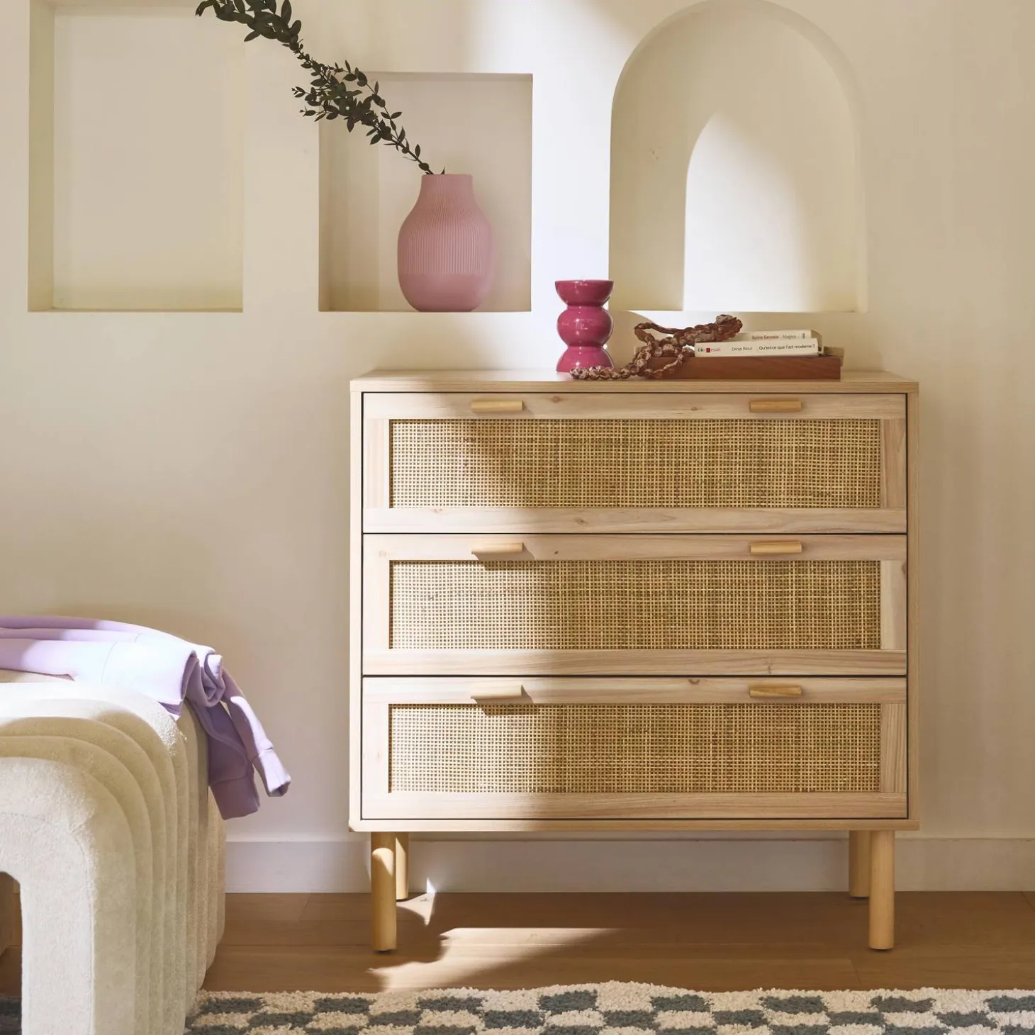 Ladekast met 3 lades rotan en houteffect 80cm
