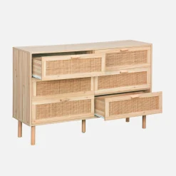 Ladekast met 6 lades rotan en houteffect 120cm